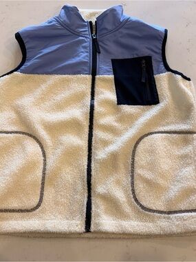 Primark Cream Sherpa Vest with Lavender Yoke and Navy Pocket Detail